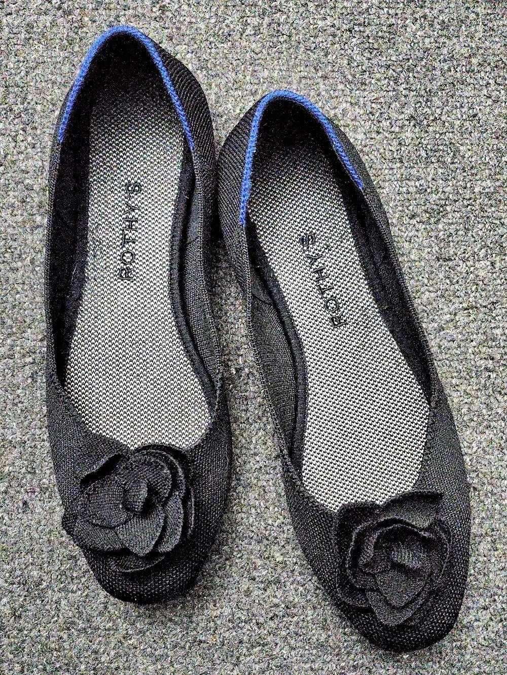 Rothy's The Petal Square Flat Black Floral Flats
